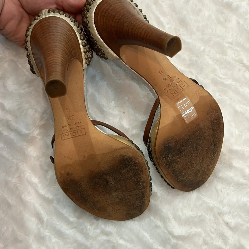 Giuseppe Zanotti Rhinestone Studded Bronze And Brown w Denim Insole Sandals 6.5